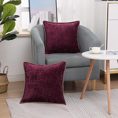 decorUhome Chenille Soft Throw Pillow Covers 16x16 Set of 2, Farmhouse Velvet Neutral Decorative Euro Pillow Covers with Stitched Edge for Couch Sofa Bed Home Decor, Rhododendron