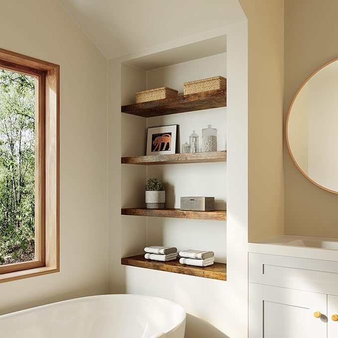 Large Floating Shelves for Wall Set of 1 Wooden Wall Shelves V Room Decor Long Shelf with Invisible Wall Mount Bracket for Bedroom Kitchen Living Room Rustic Brown