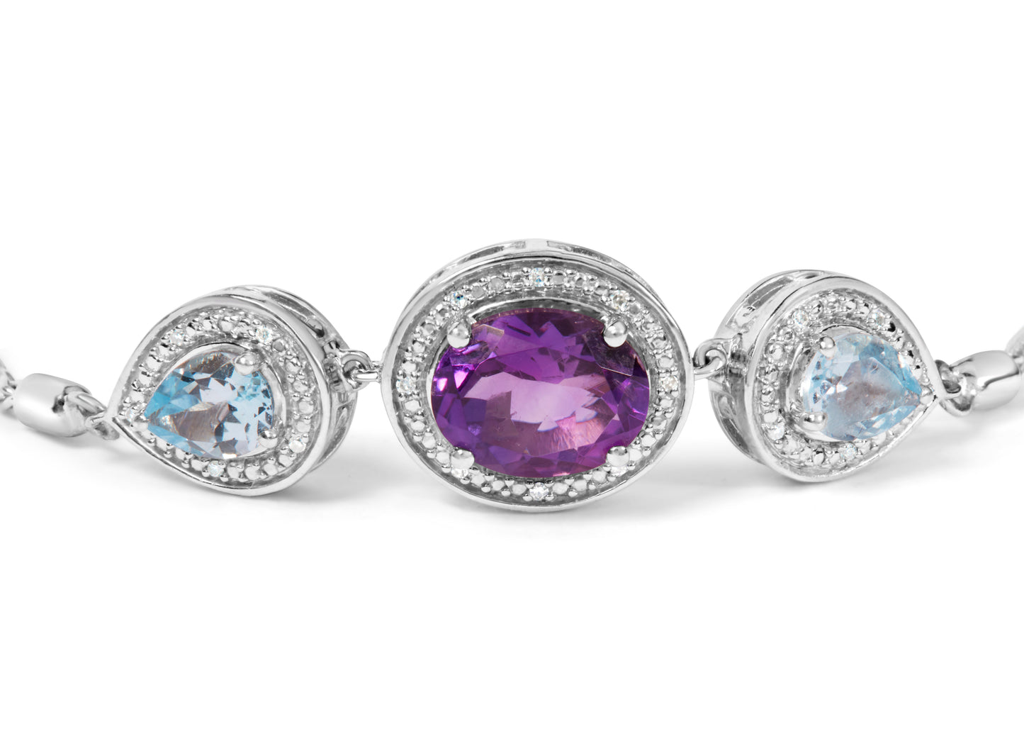 .925 Sterling Silver Oval Amethyst and Pear Blue Topaz with Diamond Accent Lariat 4â€-10â€ Adjustable Bolo Bracelet (H-I Color, SI1-SI2 Clarity)