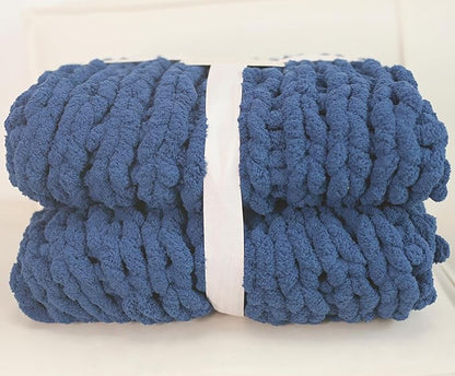 Chunky Knit Blanket Throw 40"x60", Chenille Throw Blankets, Handmade Warm & Cozy Blanket Couch Bed Home Decor, Soft Breathable Fleece Banket, Christmas for Couch Bed Sofa Best Gift (Navy Blue)