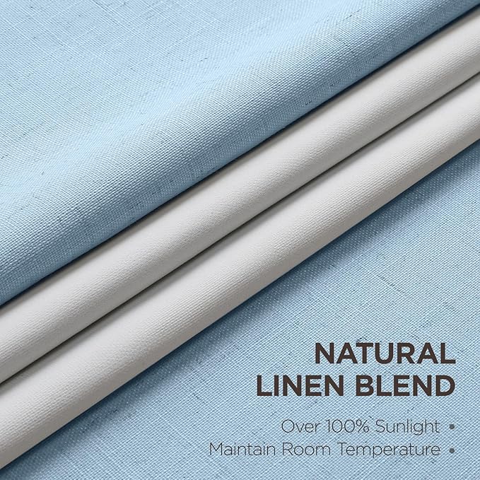 Joydeco 100% Blackout Pleated Curtains, Linen Window Curtains 2 Panel Sets 108 inches Long, Thermal Insulated Darkening Drapes for Bedroom(Chambray Blue,40'' Wx108'' L)