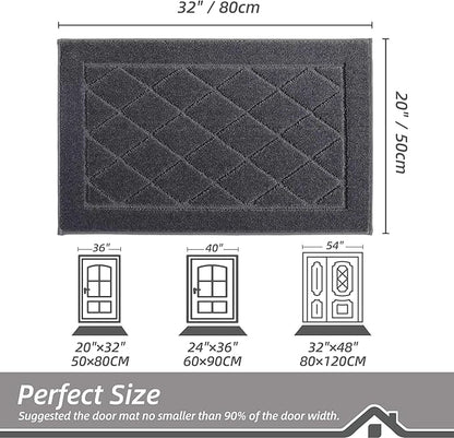 BEQHAUSE Dirt Trapper Door Mat 20" x 32", Doormat Non-Slip Entryway Rugs Washable, Dog Door Mat Stain Resistant and Absorbent Welcome Floor Mat for Front Back Door, Muddy Wet Shoes & Paws, Dark Grey