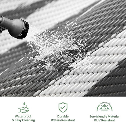 GENIMO Outdoor Rug Waterproof Area 10'x14' for Patio, Foldable Reversible Plastic Straw Carpet for Travel Trailers, Outside Mat for Rv, Deck, Picnic, Porch, Camper, Balcony, Beach, Grey & White