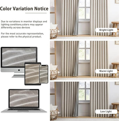 RAIN CITY Extra Long Blackout Curtains 144 Inches Long,Custom Length High Ceiling Tall Grey Backing Draperies for Large Windows Living Room Back Tab Rod Pocket with Hooks(50 x 144-in 12ft Beige 2PCs)