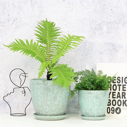 8 Inch + 6 Inch Plant Pots for Indoor Plants, Ceramic Planter with Drainage Hole and Saucers, Garden Pots for Succulent, Orchid, and Flower, Set of 2