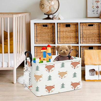 FANKANG Storage Bins, Nursery Hamper Canvas Laundry Basket Foldable with Waterproof PE Coating Large Storage Baskets for Kids Boys and Girls, Office, Bedroom, Clothes,Toys(Rec-Fox ）