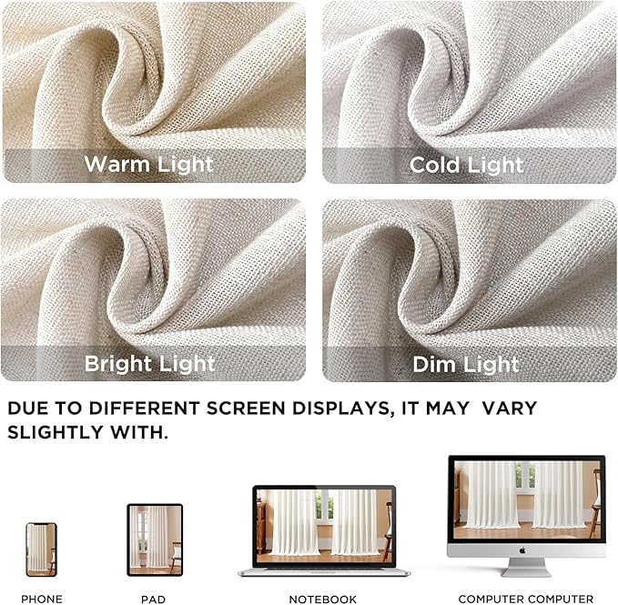 Joydeco Linen Curtains for Bedroom 63 Inch Length 2 Panels Set,37 Inch Wide Light Filtering Curtains for Living Room, Off-White Curtains with Back Tab & Rod Pockets (37x63 inch, Off-White)