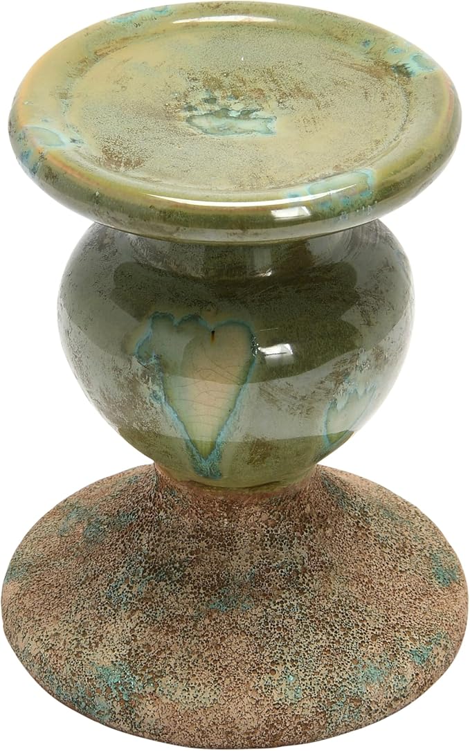 Creative Co-Op 2-Tone Sculptural Terracotta Pillar Candle Holder, Distressed Green