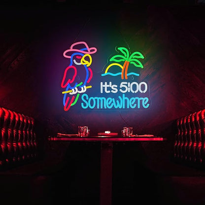 Parrot Its 5 00 O'clock Some Where Neon Sign for Wall Decor USB Powered Five Oclock Dimmable Bar Beer LED Light Man Cave
