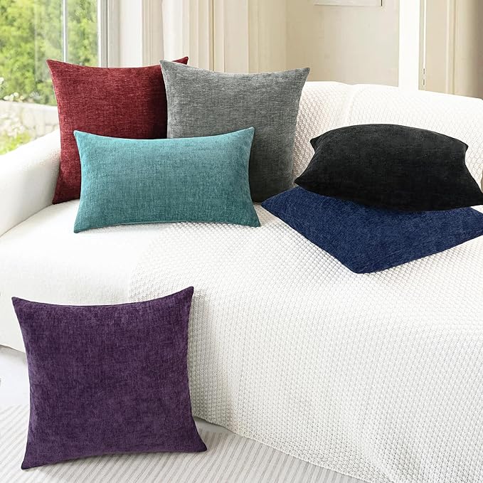 CaliTime Throw Pillow Covers Decorative 22 X 22 Inches Pack of 2 Cozy Chenille Cushion Cases for Couch Sofa Bed Living Room Home Burgundy