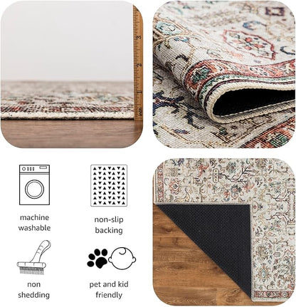 Keen Home Design 2x10 Rug - Machine Washable Runner Rug with Non-Slip Backing, Ideal for Hallway, Entryway, Kitchen, Laundry Room - Vintage, Easy Clean, Durable, Low Pile - (2'6" x 10')