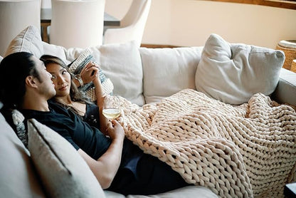 Nuzzie Chunky Knit Weighted Blanket - Breathable, Cooling, Hand Made Knit Throw Blanket for Sleep for Relaxation - Machine Washable, Stylish Design (Taupe, Throw | 12lbs | 44"x60")