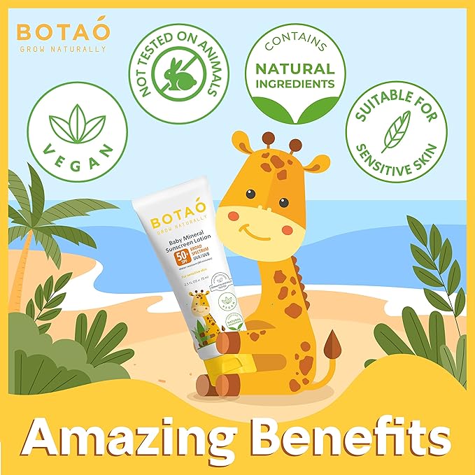 Baby 100% mineral Zinc Oxide baby sunscreen – safe natural sunblock lotion for babies: SPF50 Broad Spectrum UVA UVB,For sensitive skin Baby Face Body Protection, Sunblock Cream 2.5 Oz