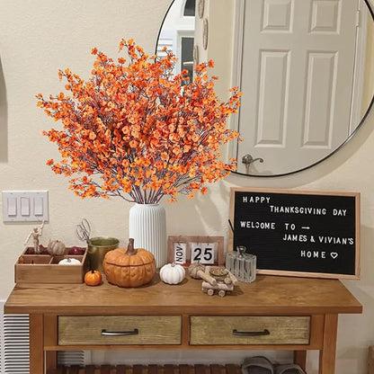 Sggvecsy 15 Pcs Babys Breath Artificial Flowers Gypsophila Bouquets Bulk Real Touch Fake Silk Flowers for Home DIY Floral Arrangement Table Centerpiece Fall Autumn Decoration (Fall Orange)