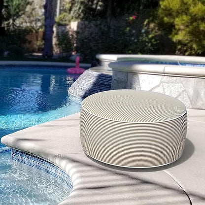 LVTXIII Inflatable Stool Ottoman Footrest with Handle, All Weather Foot Rest, Indoor or Outdoor Use for Home Patio Garden and Camping, D21 x H9, Stripe Beige