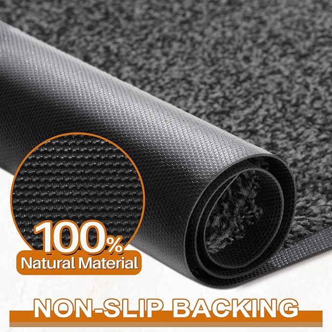 Mibao Front Door Mat, Dirt Trapper Welcome Mat for Outdoor Indoor, Non-Slip Waterproof Doormat, Durable Machine Washable Low Profile Entry Rug for Back Door Outside Patio Porch, 32" x 20", Grey
