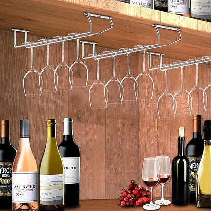 5 Pack Wine Glass Rack Stainless Steel Wine Glass Holder, 14inch Hanging Stemware Rack for Bar Kitchen Cabinet
