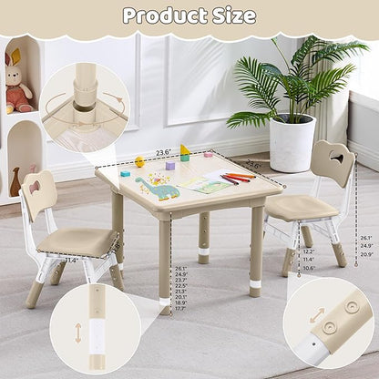 Kids Table and 2 Chairs Set, Height Adjustable (17.7"-26.1") Toddler Table and Chair Set, Multi-Activity Table with Graffiti Desktop, Children’s Table and Chairs for Classroom, Home & Daycare