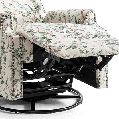 UIXE Swivel Rocker Manual Recliner Chairs Set of 2, Wingback Swivel Glider Fabric Nursery Reclining Sofa Chair, High Back Upholstered Arm Chair for Living Room Bedroom - Bird Pattern