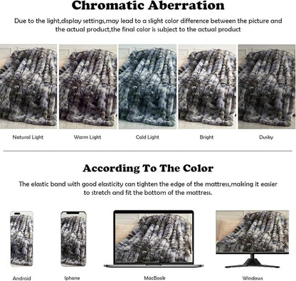 NEWCOSPLAY Faux Fur Throw Blanket Tie-dye Grey Luxury Fluffy Thick Warm Bubble Blanket for Couch Sofa Bed 700GSM (Tie-dye Grey, Throw(50"x60"))