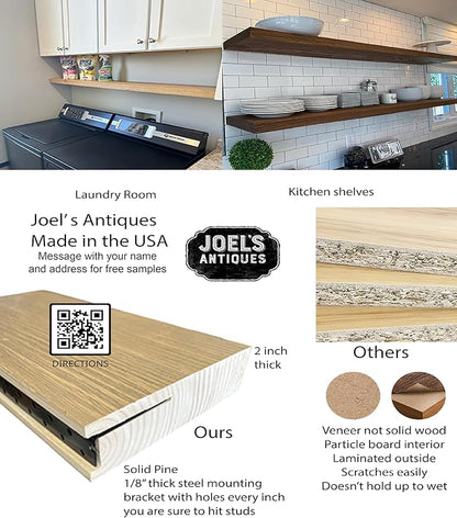 joelsantiques - 36 Inch Wooden Floating Shelves for Wall - 36x8x2 in - Made of Natural Wood - Heavy Duty Rustic Wall Shelves for Bedroom - Perfect for Living Room, Kitchen - Natural