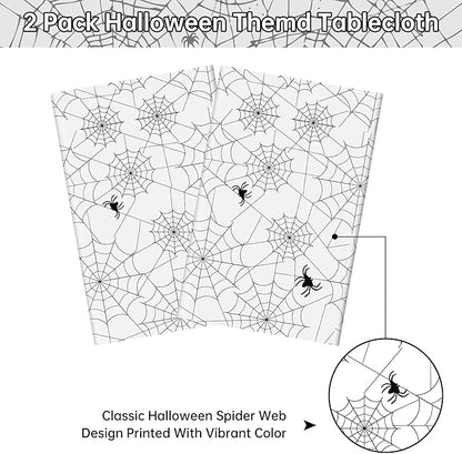 2 Pcs Halloween Tablecloth - Plastic Halloweens Spider Webs Table Cloth, White Disposable Rectangle Spiderweb Table Cover for Halloween Party Decorations Supplies Favors Tables Decor, 108 x 54 Inch