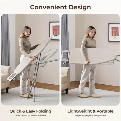 Yaheetech Ironing Board, Compact Iron Board with Cord Holder, Steam Iron Rest and Bottom Storage Tray, 9 Adjustable Heights & 3 Layer Cover, Folding Heavy Duty Ironing Board 52X14, Beige