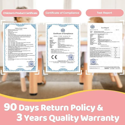 FUNLIO Kids Table and 4 Chairs Set, Height Adjustable Toddler Table and Chair Set for Ages 3-8, Easy to Wipe Arts & Crafts Table, for Classrooms/Daycares/Homes, CPC & CE Approved (5-Piece Set) - Pink