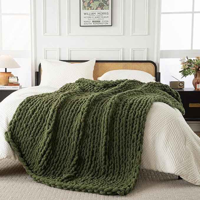 Ultra Soft Chunky Knit Blanket Throw -50x60 Hand Knitted Warm Chenille Throw Blanket, Home Decor Soft Thick Yarn Cable Knit Blanket Breathable Fleece Banket Christmas for Couch Bed Sofa Best GIF