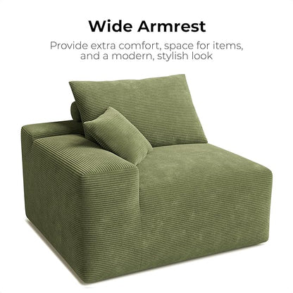 LIKIMIO 120" Modern L-Shaped Modular Sectional Sofa for Living Room, Corduroy Upholstery Green, Oversized 3-Seater Couch with Deep Seat and Movable Ottoman – No Assembly