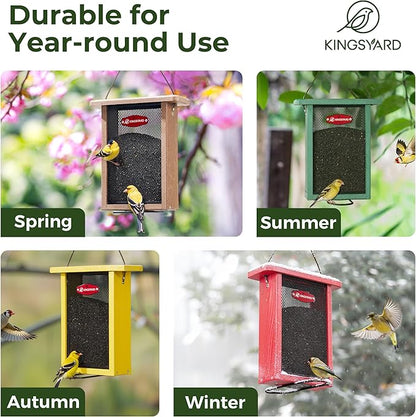 Kingsyard Metal Mesh Bird Feeder for Outdoors Hanging, Finch Feeder for Nyjer/Thistle, Sliding Mesh & Built-in Perch, Recycled Plastic, Yellow