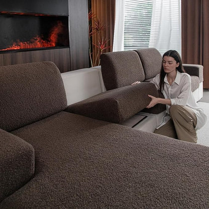 Couch Cushion Covers for Sectional Sofa, Stretch Soft Sofa Slipcovers Washable Wear-Resistant Universal Furniture Protector for Living Room(3 Seaters Covers, Brown)