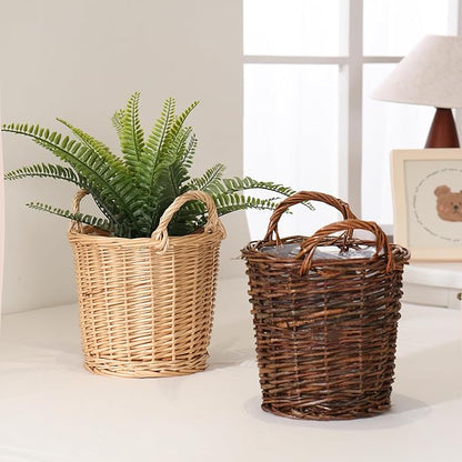 Handwoven Red Willow Planter Basket with Waterproof Liner – Natural Brown Decorative Flower Pot Holder for Indoor Use - Small Size (Inner Top Ø 7", Inner Height 5.9")