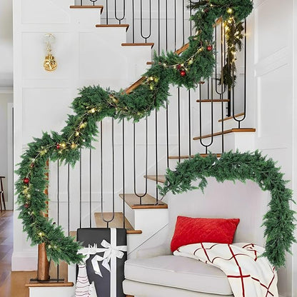 Hananona 6 FT 2 Pcs Artificial Cedar Garlands, Real Touch Winter Cedar Garland, Green Artificial Greenery Pine Garland for Table, Mantle, Wall, Indoor, Outdoor Christmas Decorations (2, 6 FT)