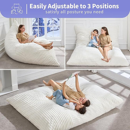 Hobestluk 3 in 1 Bean Bag Chair Giant Bean Bag Chairs Convertible Bean Bag Floor Cushion with Machine Washable Cover, Beanbag Chairs for Adult (White)