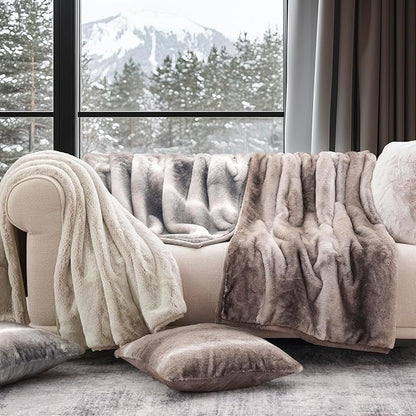 Ultra Soft Luxury Fluffy Mink Faux Fur Throw Blanket, Thick Warm Fall Winter Blankets for Bed, Couch, Cozy Plush Reversible Blanket for Chair, Sofa (Ombré Hazel Brown, 60"x80")