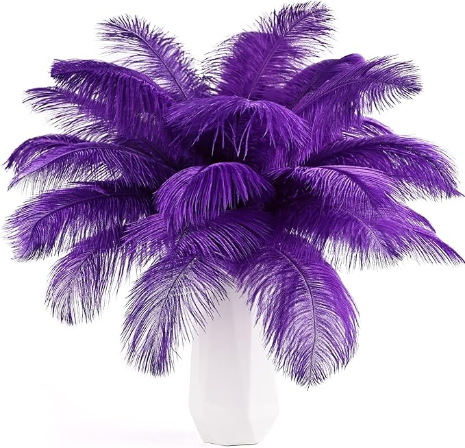 THARAHT Purple Ostrich Feathers 12pcs Natural Bulk 8-10Inch 20cm-25cm for Crafts Wedding Party Centerpieces Halloween and Home Decoration Feather