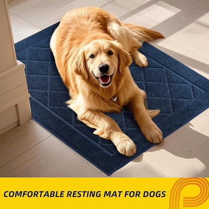 JSEI Dirt Trapper Door Mat 20"x32", Non-Slip Washable Entryway Mats, Dog Door Mat, Stain Resistant and Absorbent Floor Mats, Low Profile Welcome Mat for Front Back Door, Navy Blue