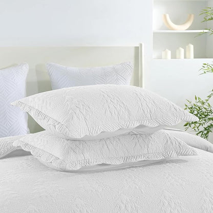 MarCielo 3-Piece Christmas Quilt 100% Cotton Oversized Bedspread Lightweight Coverlet Embroidery Christmas Tree Pattern Bedding Set (TC Bright White, Oversized King (118"x106"))