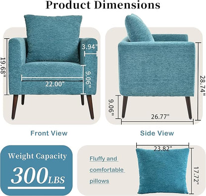 Barrel Accent Chair with Back Pillow, Large Upholstered Armchair with Solid Wood Legs Modern Reading Chairs for Living Room Bedroom