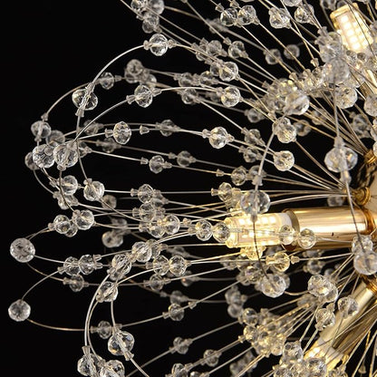Modern Sputnik Chandeliers for Dining Room, Gold Dandelion Ceiling Hanging Lamp, Round Crystal Beaded Pendant Lights for Bedroom Living Room Farmhouse Kitchen Island (Gold 9Lights)