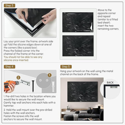 SIGNWIN 46"x72" Extra Large Framed Wall Art Monochrome Fish Silhouettes Illustration for Home Living Room Bedroom Decor (Frame Assembly Required)