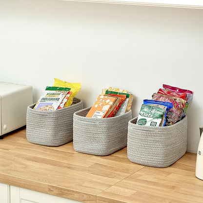 Small Baskets Set of 3-11"x7"x7" Perfect Toy Baskets for Storage, Ideal Storage Basket for Cube, Towels, and More - Basket for Shelves （Grey)