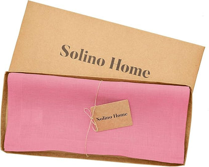 Solino Home Linen Table Runner 120 Inches Long - 100% Pure Linen Pink Carnation Table Runner 14 x 120 Inch for Halloween - Fete