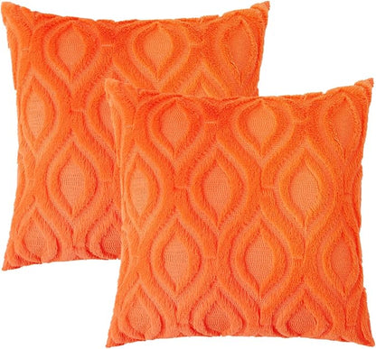 decorUhome Fall Throw Pillow Covers 22x22 Inch Set of 2, Soft Plush Decorative Faux Fur Orange Solid Couch Pillow Covers, Accent Farmhouse Neutral Square Euro Pillow Cases for Sofa Bed Living Room