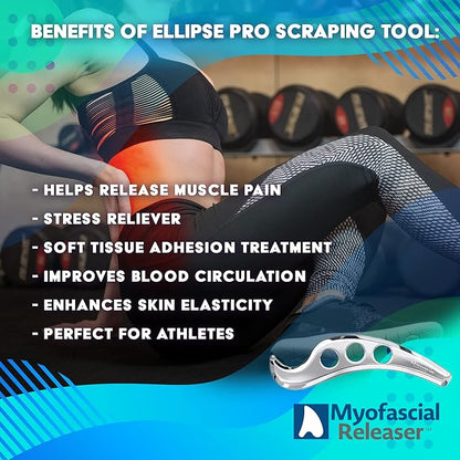 Professional Muscle Scraper Tool - Patented IASTM Massage Tools for Physical Therapy, GuaSha Tool for Body Myofascial Release - Medical Grade 304 Stainless Steel Muscle Scraping Tool - Ellipse Pro