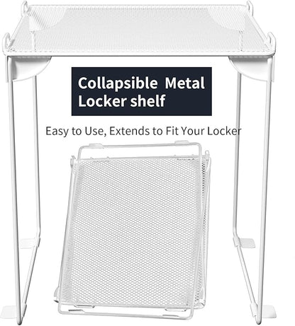 Neudeco Pack 2, Mesh Locker Shelf, Stackable Extra Tall Locker Organizer, Collapsible and Metal Mesh Build, Fits Standard Size, Suitable for School, Work, Kitchen, Bathroom (White)