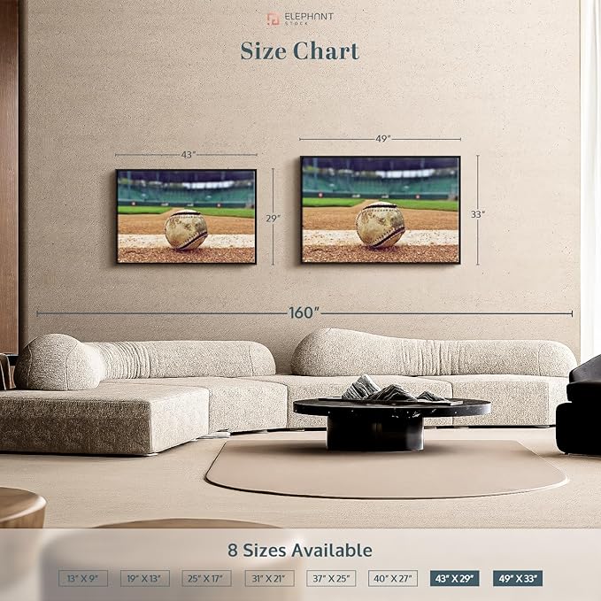 ElephantStock Baseball In Stadium Wall Art - Horizontal Framed Canvas - 1-Piece Living Room Wall Decor - Car Photography Canvas Print - Brown and Beige Decor for Wall - 43" X 29"