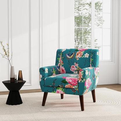 UIXE Floral Accent Chair, Modern Upholstered Armchair in Fabric for Living Room, Comfy Club Arm Chairs Single Sofa Button Tufted Bedroom Reading Seat - Pattern Blue, Set of 1