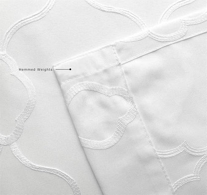 MIUCO Moroccan Embroidered Semi Sheer Curtains Faux Linen Grommet Window Curtains for Bedroom Living Room 84 Inches Long 2 Panels, Pure White
